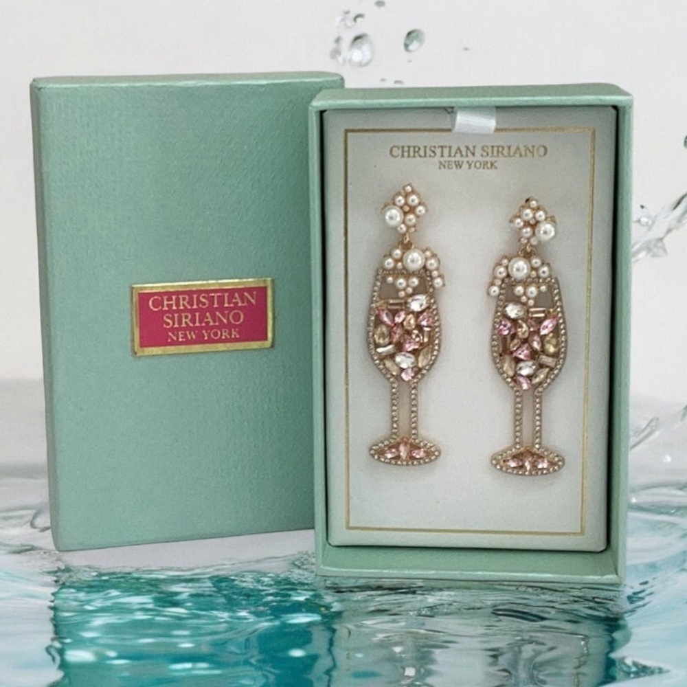 CHRISTIAN SIRIANO NEW IN BOX CHAMPAGNE GLASS DANGLE EARRINGS